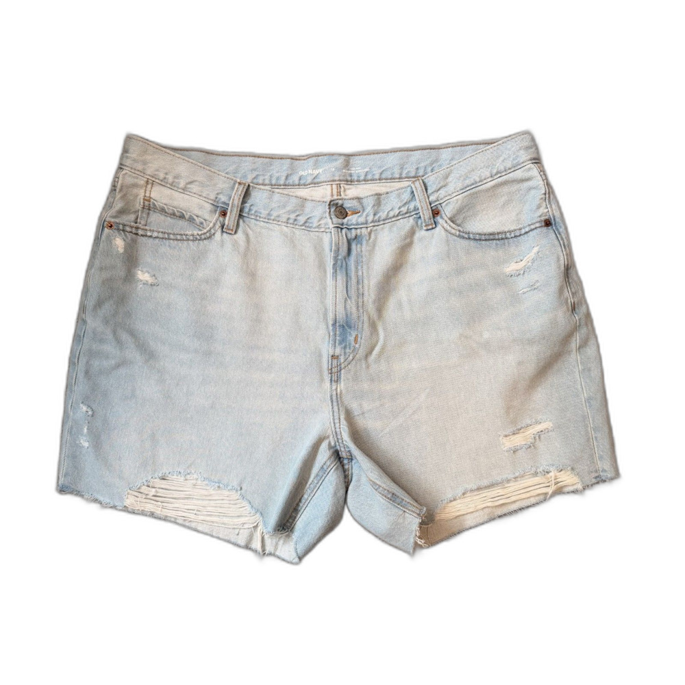 Old Navy High Rise Slouchy Straight Denim Shorts Size 18 Light Wash Distressed